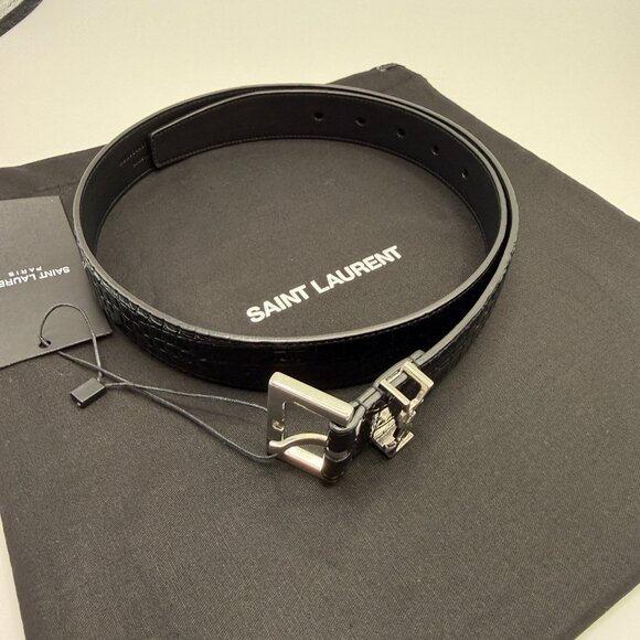 NWT Yves Saint Laurent Black  Croco Embosses Belt with size 85 YSL authentic - Picture 2 of 6